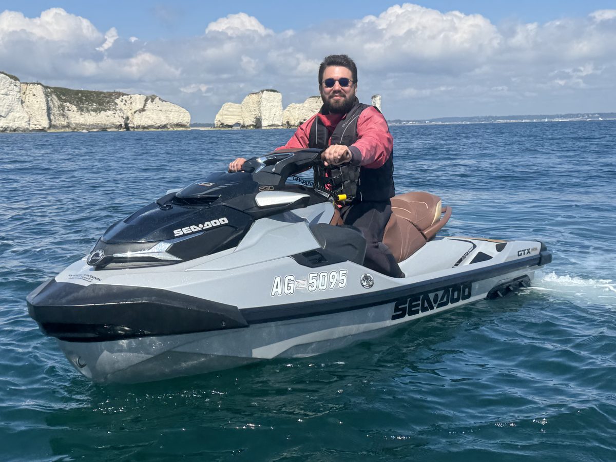 Daniil on a jet ski off the English coast